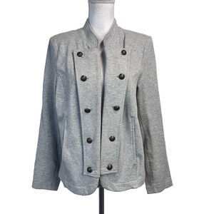 Tommy Hilfiger Blazer Jacket size Large Gray Stretch Jersey Lion Crest Buttons